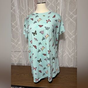 JOYSPUN Women’s 2X-3X butterfly print Night Gown 27” p2p 37”L NWOT Very Soft